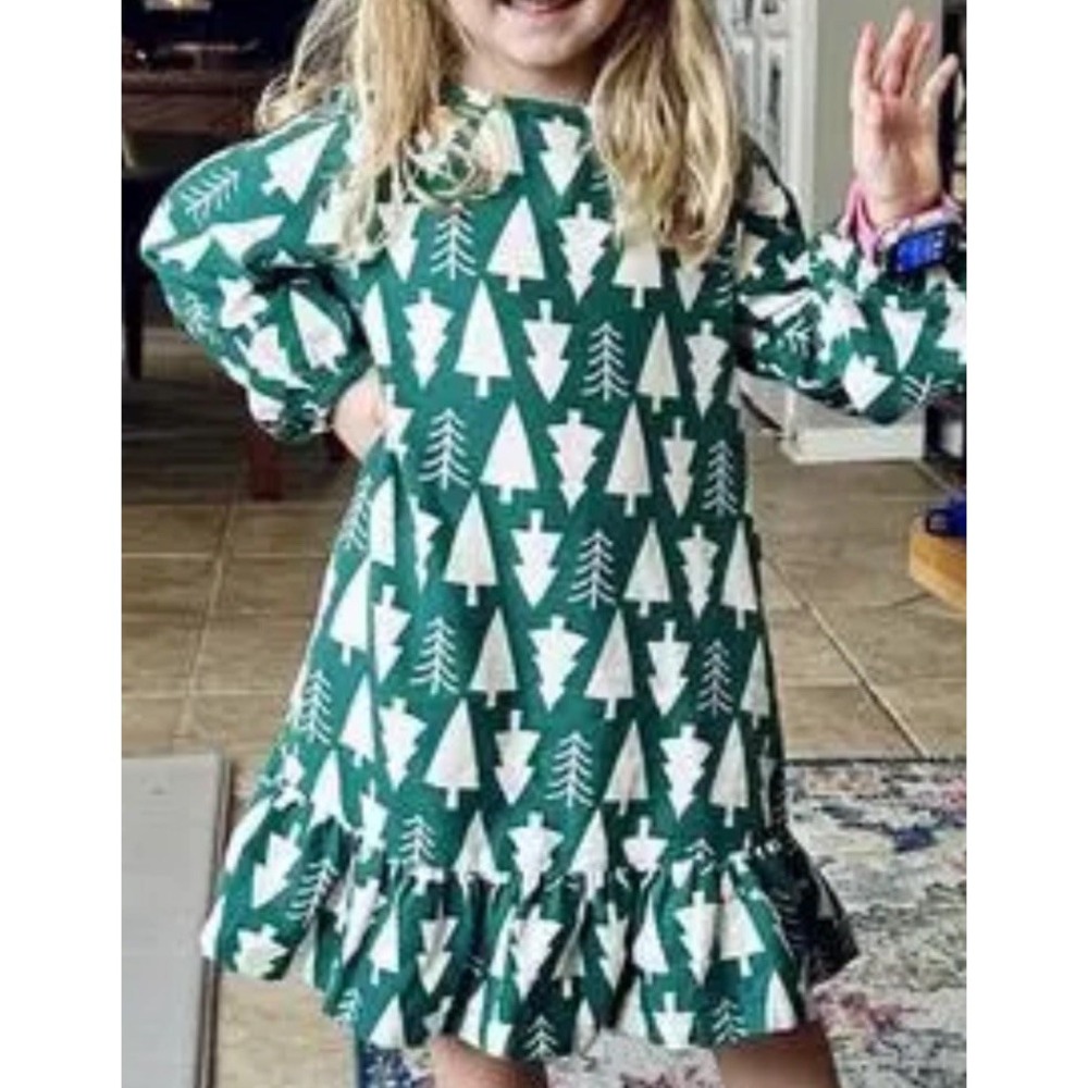 Hanna Anderson Holiday Girls Flannel Long Sleeve‎ Nightgown Sz 6-7  120 Cm Green